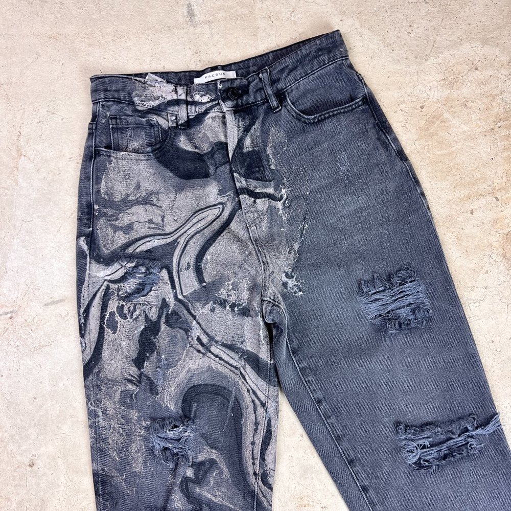 Marble Painted Distressed High Rise Crop Jeans Size 25/26 - One of a Kind!